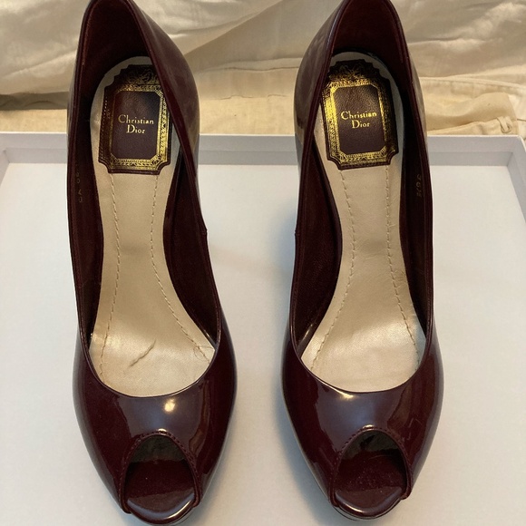 Dior Peep Toe Platform Pump in Burgundy Size 36.5 - Picture 2 of 4